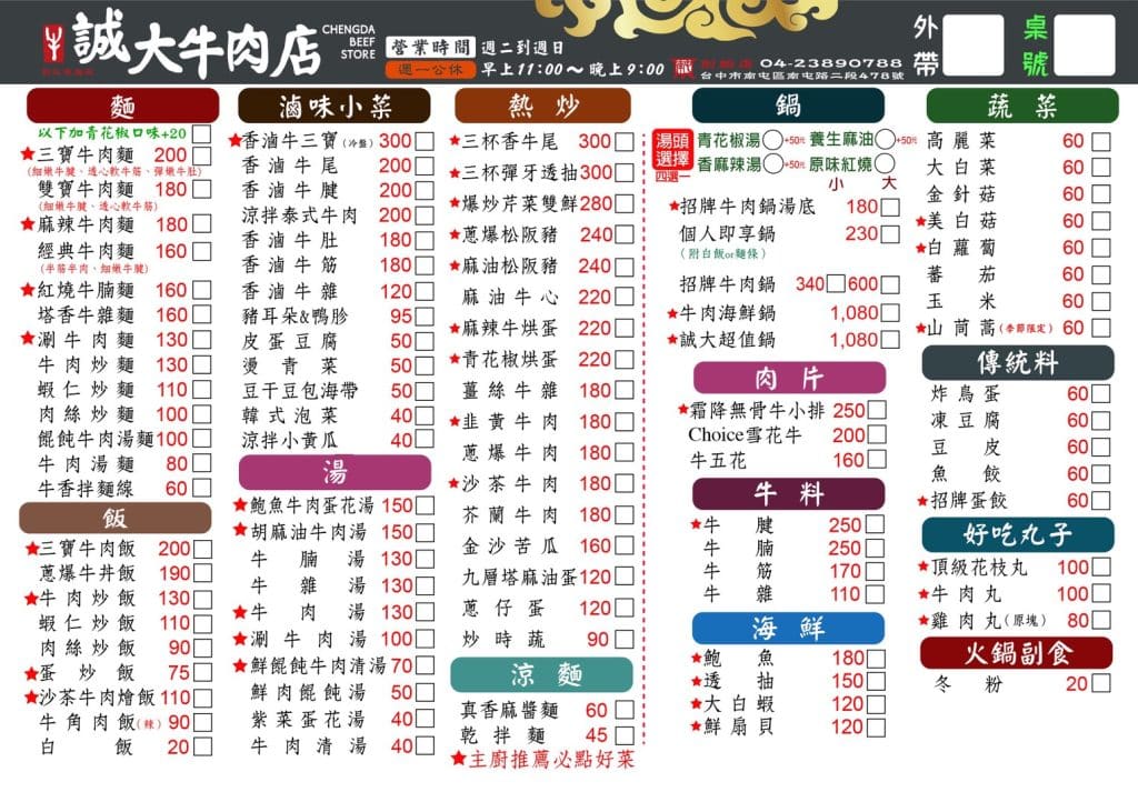 誠大牛肉麵南屯店最新單2025.06更新